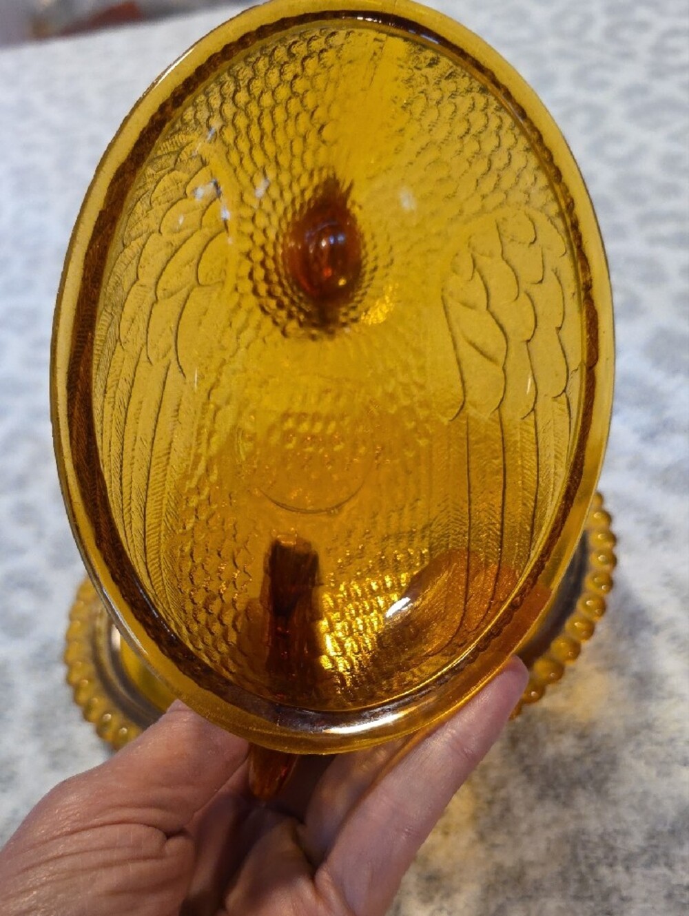 Vintage Mid-Century Modern Indiana Glass Amber "Hen on Nest" Covered Dish 🐔✨ - Picture 7 of 8